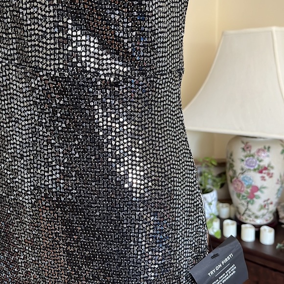 🖤🤍Lulus Silver Sequin Sparkle Party Dress- Women- M-Black- NWT - Picture 7 of 16